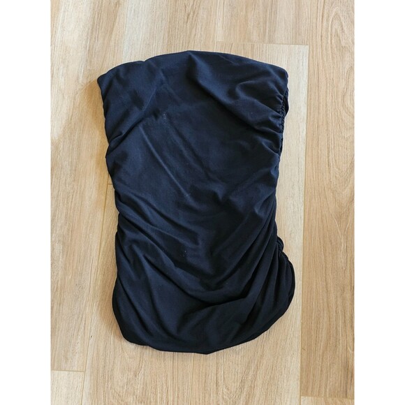 ALK Women's M Express Ruched Side Strapless Tube Top Blouse Shirt Black Tank EUC - Picture 2 of 6
